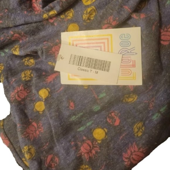 LuLaRoe Classic T Purple with Gold & Pink Flower Blossom Short Sleeve Tee Size L - Picture 5 of 5